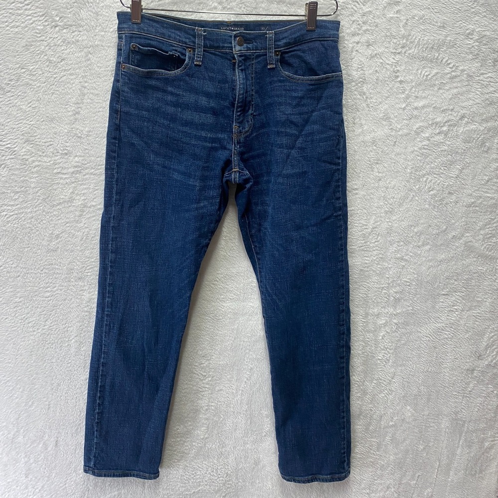 Lucky Brand 121 Slim Straight Jeans Mens 32x32 Blue Denim Stretch Whiskering